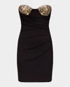 Area Strapless Embellished Draped Stretch-jersey Mini Dress In Black