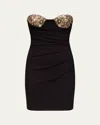 Area Strapless Embellished Draped Stretch-jersey Mini Dress In Black