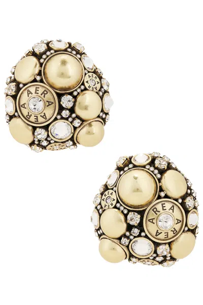 Area Crystal Button Earrings In Antique Gold