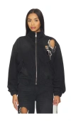 Area Crystal Chain Cutout Bomber Jacket In Black