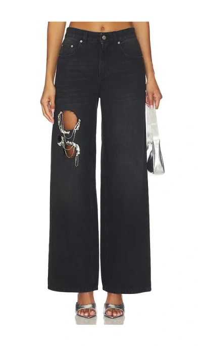 Area Crystal Chain Cutout Relaxed Jean In Black