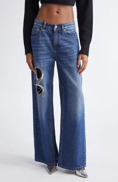 Area Crystal Chain Cutout Relaxed Jeans In Blue
