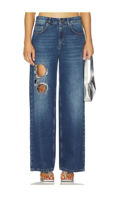 Area Crystal Chain Cutout Relaxed Leg In Blue