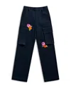 Area Embroidered-flower Cargo Trousers In Blue