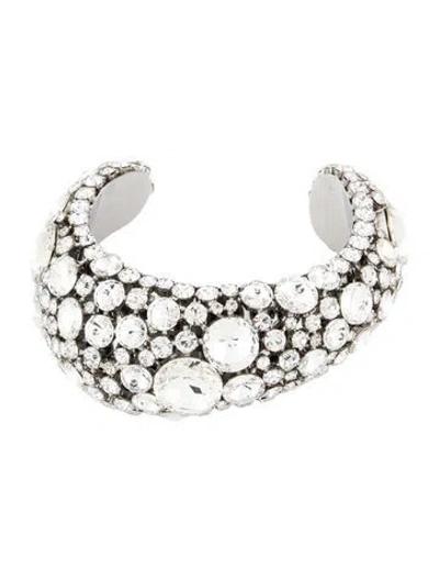 Pre-owned Area Crystal Cluster Bone Choker Necklace, 14" In Multicolor
