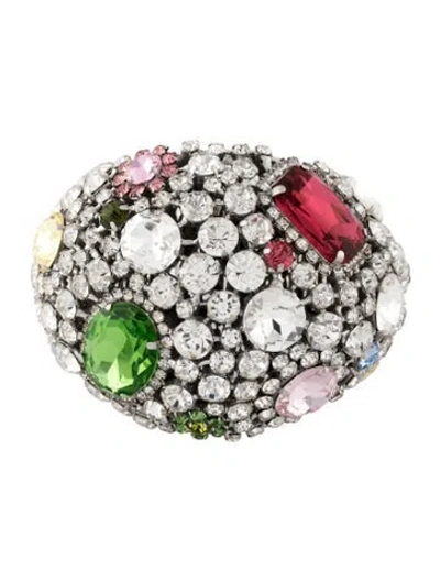 Pre-owned Area Crystal Cluster Cuff Bracelet, 7" In Blue/clear/green