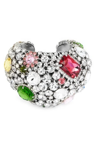 Area Crystal Cluster Cuff Bracelet In Silver Multi