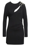 Area Crystal Cluster Draped Long Sleeve Jersey Minidress In Multi