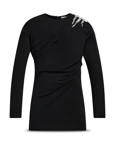 Area Crystal Cluster Draped Mini Dress In Black