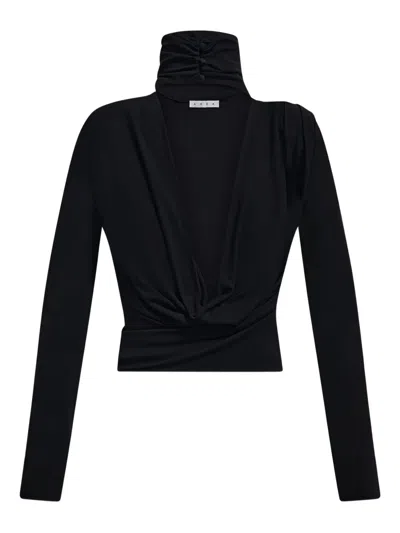 Area Crystal-cluster Draped Open-back Top In Black