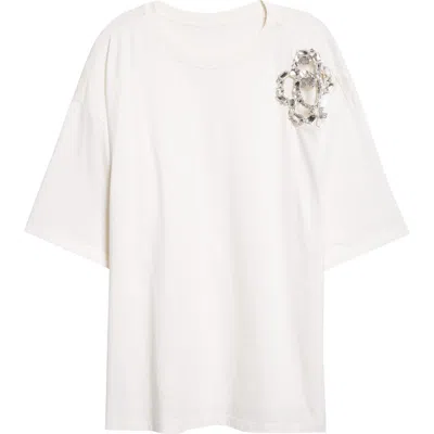 Area Crystal Cluster Flower T-shirt In White