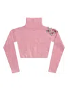 Area Crystal-cluster Flower Turtleneck Sweater In Pink