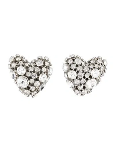 Pre-owned Area Crystal Cluster Heart Earclip Earrings In Multi