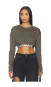 Area Crystal Cluster Long Sleeve Cropped T-shirt In Gray