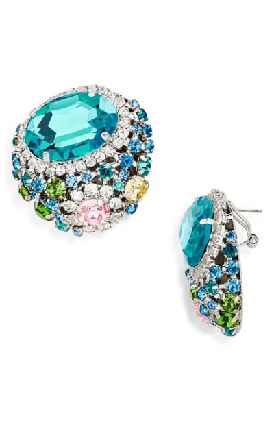 Area Crystal Cluster Stud Earrings In Light Blue
