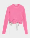 Area Crystal Crochet Crop Sweater In Pink