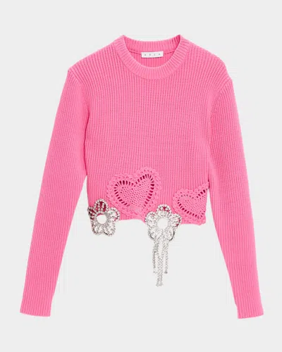 AREA CRYSTAL CROCHET CROP SWEATER