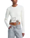 Area Crystal Crocheted Flower Cropped Sweater