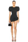Area Crystal Crystal Flower Draped Short Sleeve Mini Dress In Black