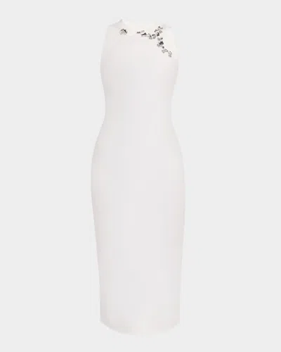 Area Crystal Distressed Cutout Midi Dress In White