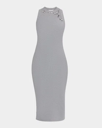 Area Crystal Distressed Sleeveless Midi Tank Dress In Gray