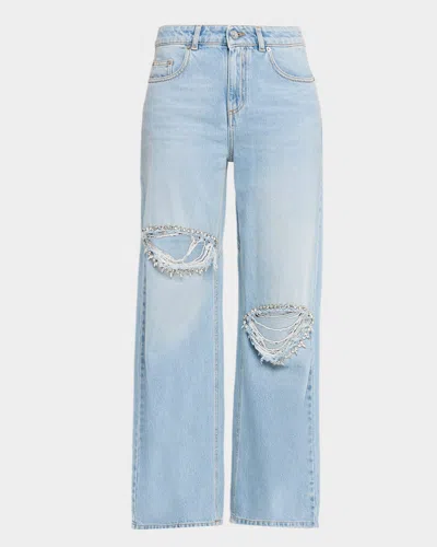 AREA CRYSTAL DISTRESSED SLIT WIDE-LEG JEANS