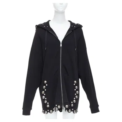 Pre-owned Area Crystal Dome Black Cotton Silver Stud Embellished Hoodie Xs