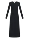 Area Crystal Draped Long-sleeve Gown In Black