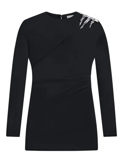 AREA CRYSTAL DRAPED LONG-SLEEVE MINI DRESS