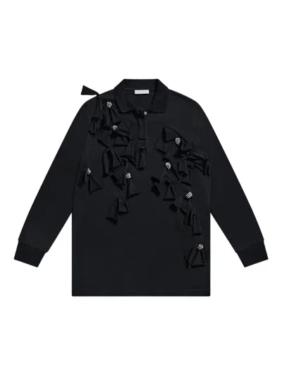 Area Crystal-embellished Bow Long-sleeve Dress In Black