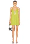 Area Crystal Embellished Bow Mini Dress In Chartreuse