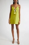 Area Crystal Embellished Bow Minidress In Chartreuse