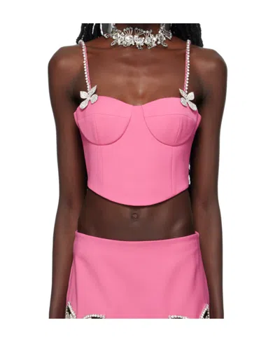 Area Embellished Wool Bustier In Carmine Rose