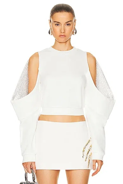 Area Crystal Embellished Cold Shoulder Sweatshirt In Off White