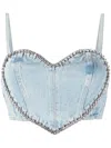 Area Crystal-embellished Denim Crop Top In Blau