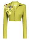 Area Crystal Embellished Bow Cropped Jacket In 绿色