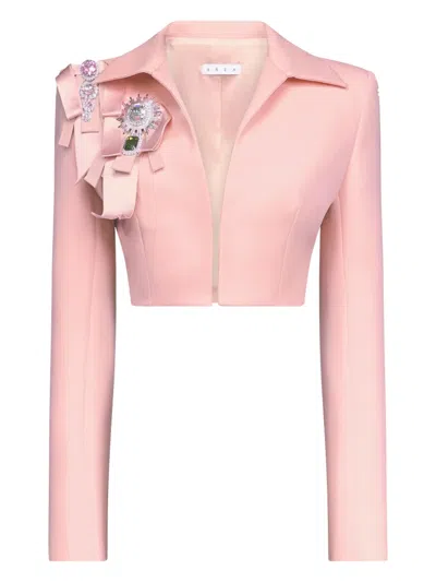 Area Crystal-embellished Cropped Jacket In 粉色
