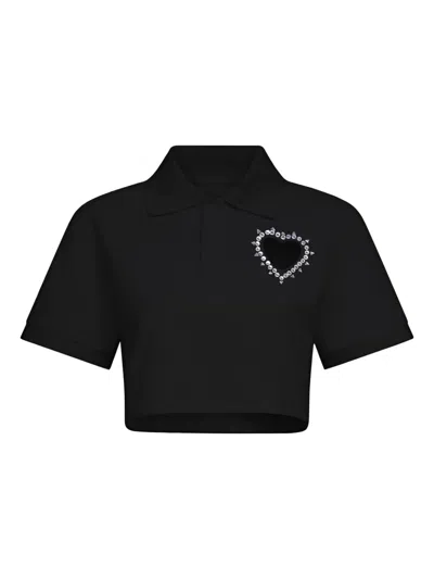 Area Crystal-embellished Cropped Polo In 黑色