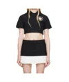 Area Black Crystal Heart Cutout Cropped Polo