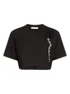 Area Crystal Rosette Cropped T-shirt In 黑色