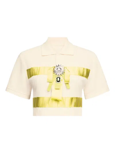 Area Crystal-embellished Cropped Top In White
