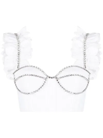 Area Cotton Bustier Top With Crystals In White