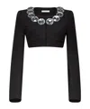 AREA CRYSTAL-EMBELLISHED CROPPED WOOL JACKET