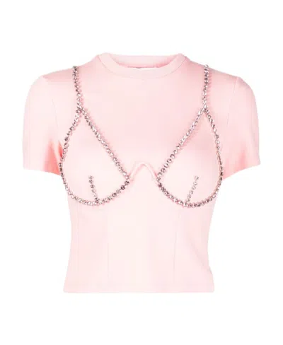 Area Crystal-embellished Cup-chain T-shirt In Pink
