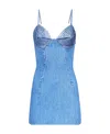 Area Crystal-embellished Polka-dot Denim Mini Dress In Blue