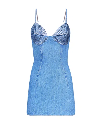 AREA AREA EMBELLISHED SLEEVELESS DENIM MINI DRESS