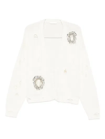 Area Crystal-embellished Distressed-effect Cardigan In Neutral