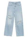 Area Distressed Crystal Relaxed Slit Jean In Blue