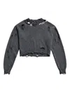 Area Crystal-embellished Distressed Sweater In Gray