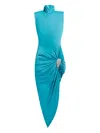 Area Crystal-embellished Draped Midi Dress In Blue
